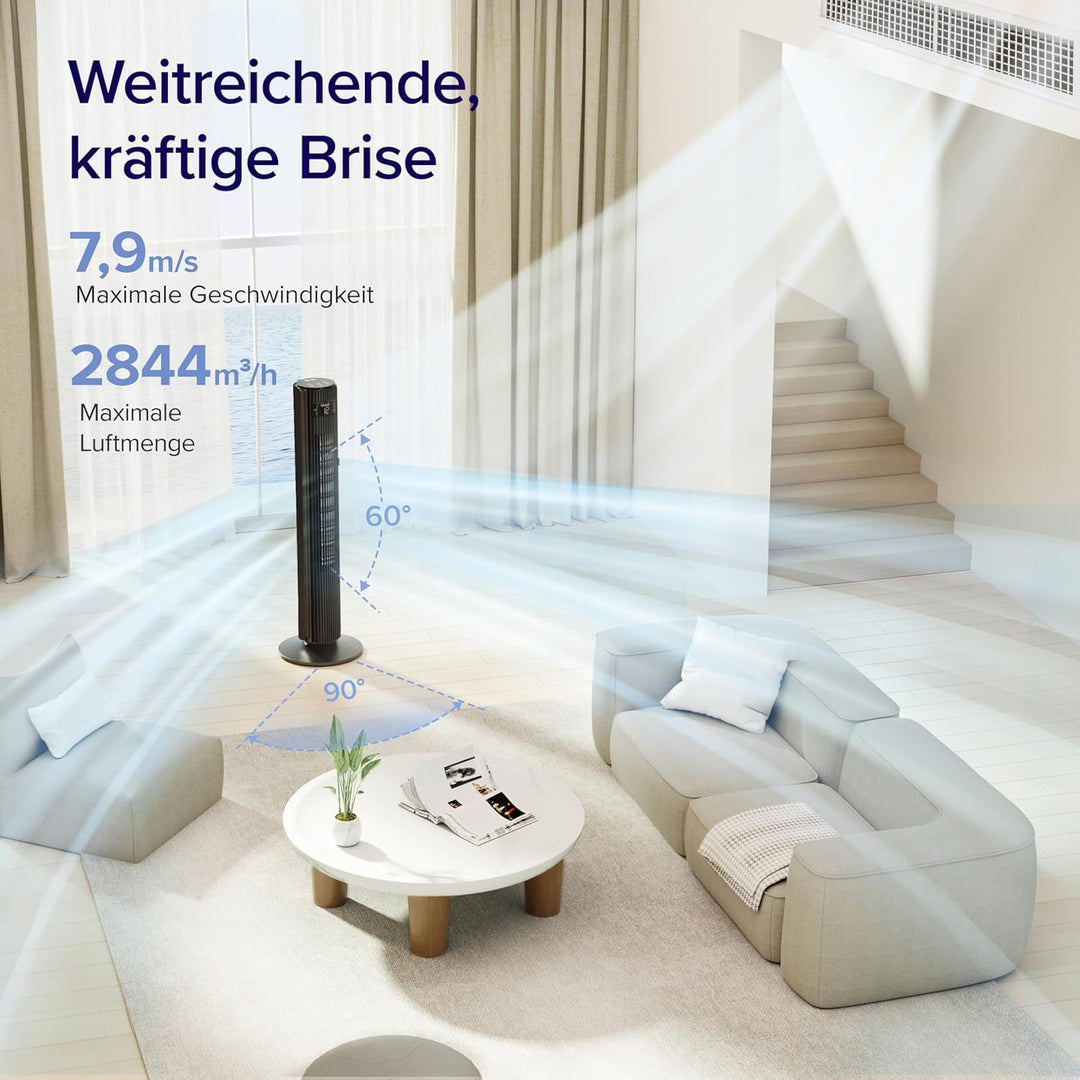 Levoit 25 dB sehr leiser Smart Turmventilator für Schlafzimmer, 7,9 m/s Ventilator, 90° Oszillation