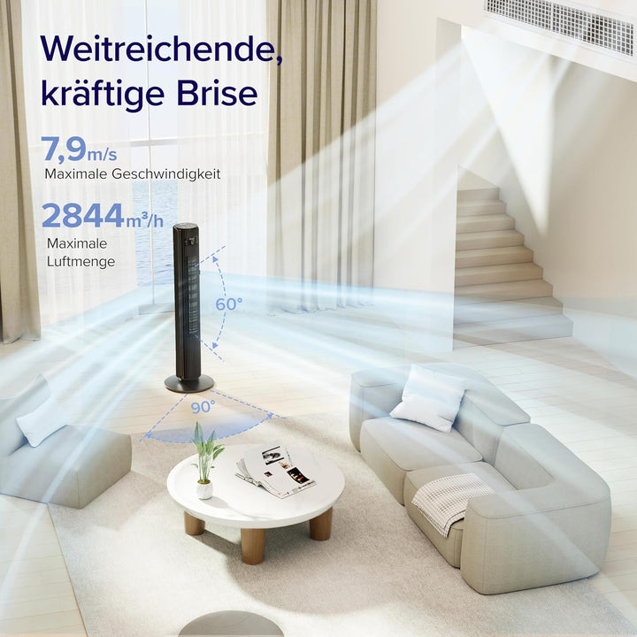 Levoit 25 dB sehr leiser Smart Turmventilator für Schlafzimmer, 7,9 m/s Ventilator, 90° Oszillation