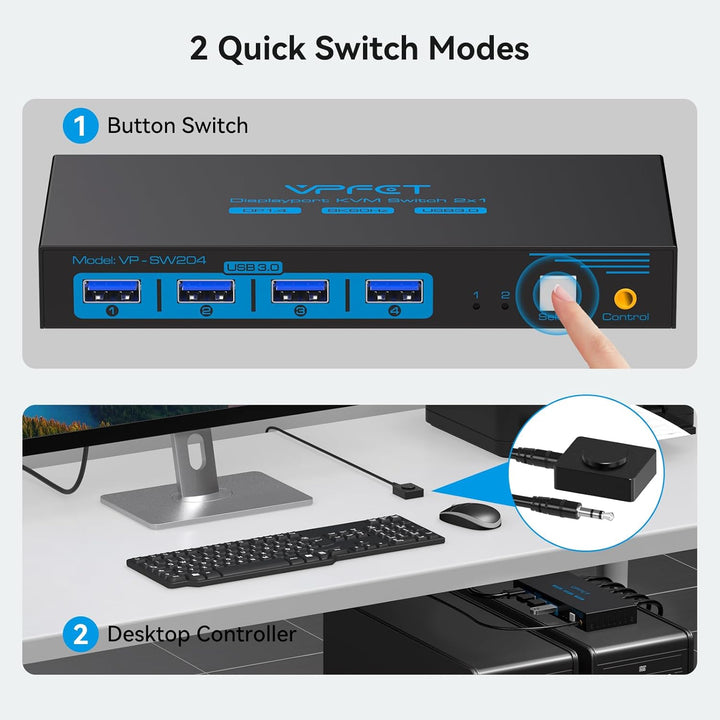 8K60Hz Displayport KVM Switch 2 PC 1 Monitore 4K@120Hz KVM-Switches für Zwei Computer Teilen Ein Mon