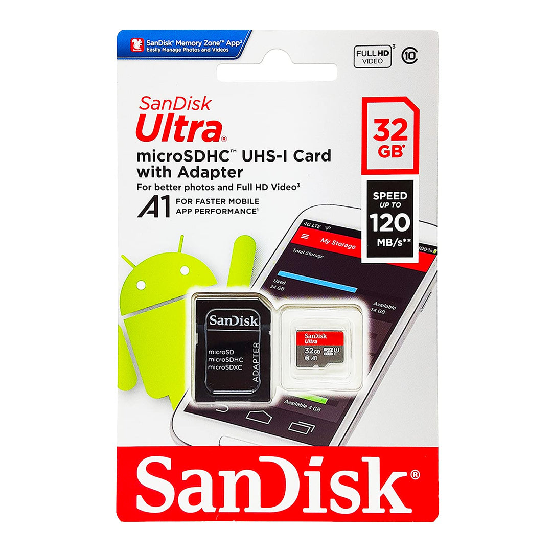 SanDisk Ultra 32 GB microSDHC Memory Card + SD Adapter with A1 App Performance Up to 98 MB/s, Class