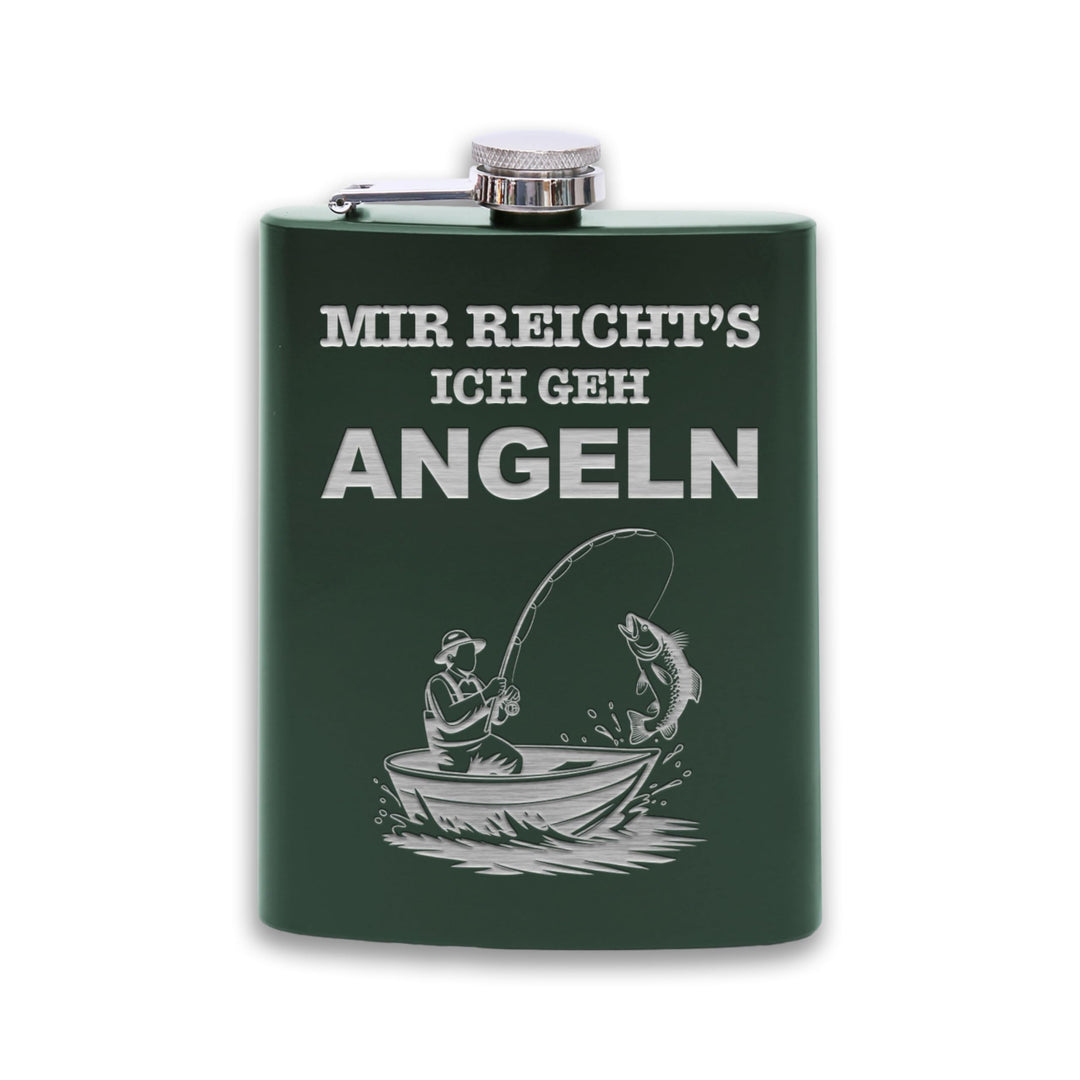 Flanacom Flachmann aus Edelstahl 227 ml (8oz) – Angeln &amp; Fischer Design – inkl. Trichter – Auslaufsi