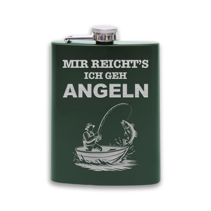Flanacom Flachmann aus Edelstahl 227 ml (8oz) – Angeln &amp; Fischer Design – inkl. Trichter – Auslaufsi