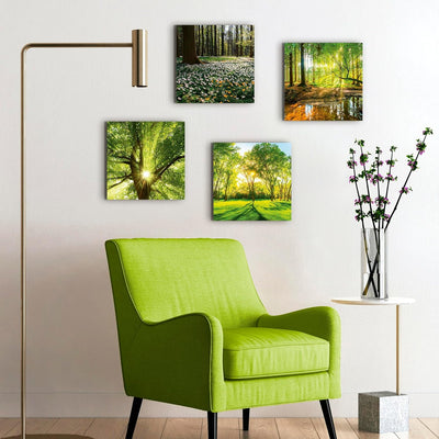 ARTLAND Leinwandbilder auf Holz Wandbild Bild Set 4 teilig je 40x40 cm Quadratisch Landschaft Wald G