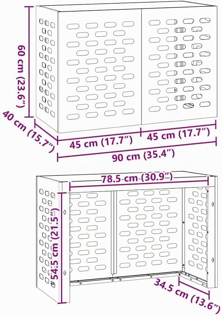 vidaXL Klimaanlagenabdeckung Silber 90 x 40 x 60 cm Verzinkter Stahl | Inspiriert von urbanem Loft-S