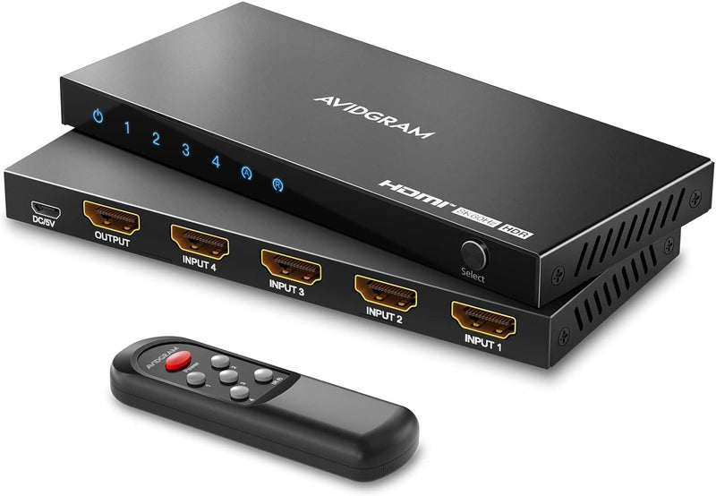 HDMI 2.1 Switch 8K 60Hz, AVIDGRAM HDMI Switch 4 in 1 Out mit IR-Fernbedienung, 4 Port 4K 120Hz HDMI