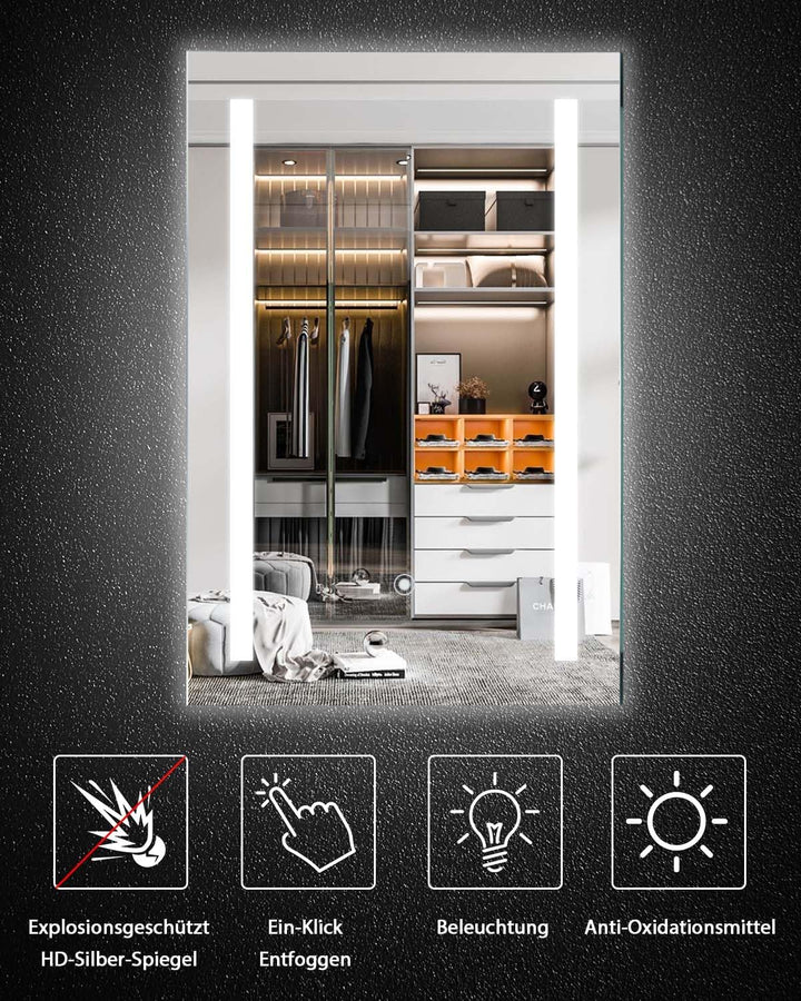 Youyijia Spiegel Mit Beleuchtung, 50x70cm Led Badspiegel Mit Beleuchtung Mit Touch-Schalter, Badezim