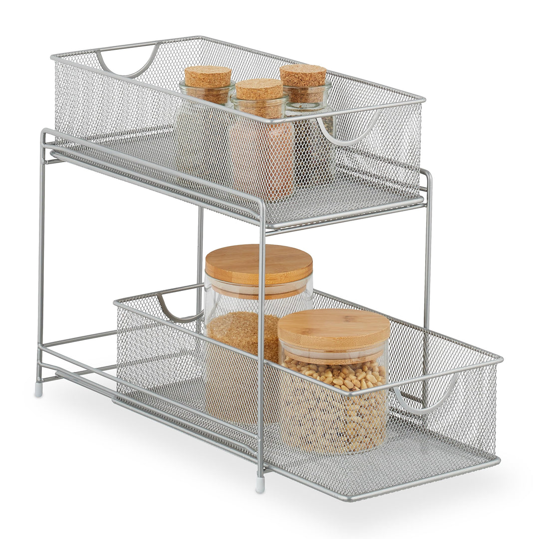 Relaxdays Küchen, 2 Ausziehkörbe, Etagenregal aus Metall, H x B x T: 32 x 19 x 35,5 cm, Bad Organize