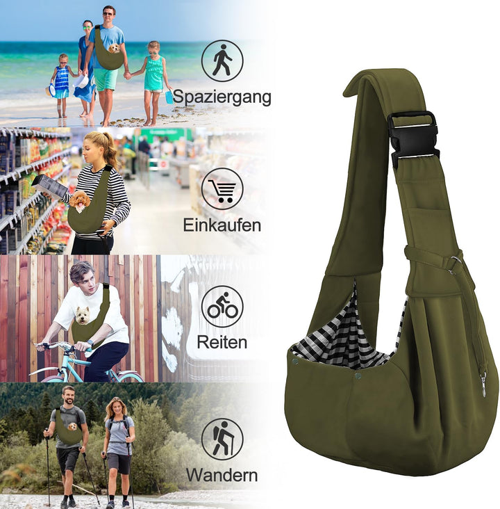 PETLOFT Tragetuch Hund, Reversibel Kleine Hundetrage, Einstellbar Pet Tragetuch, Freisprecheinrichtu