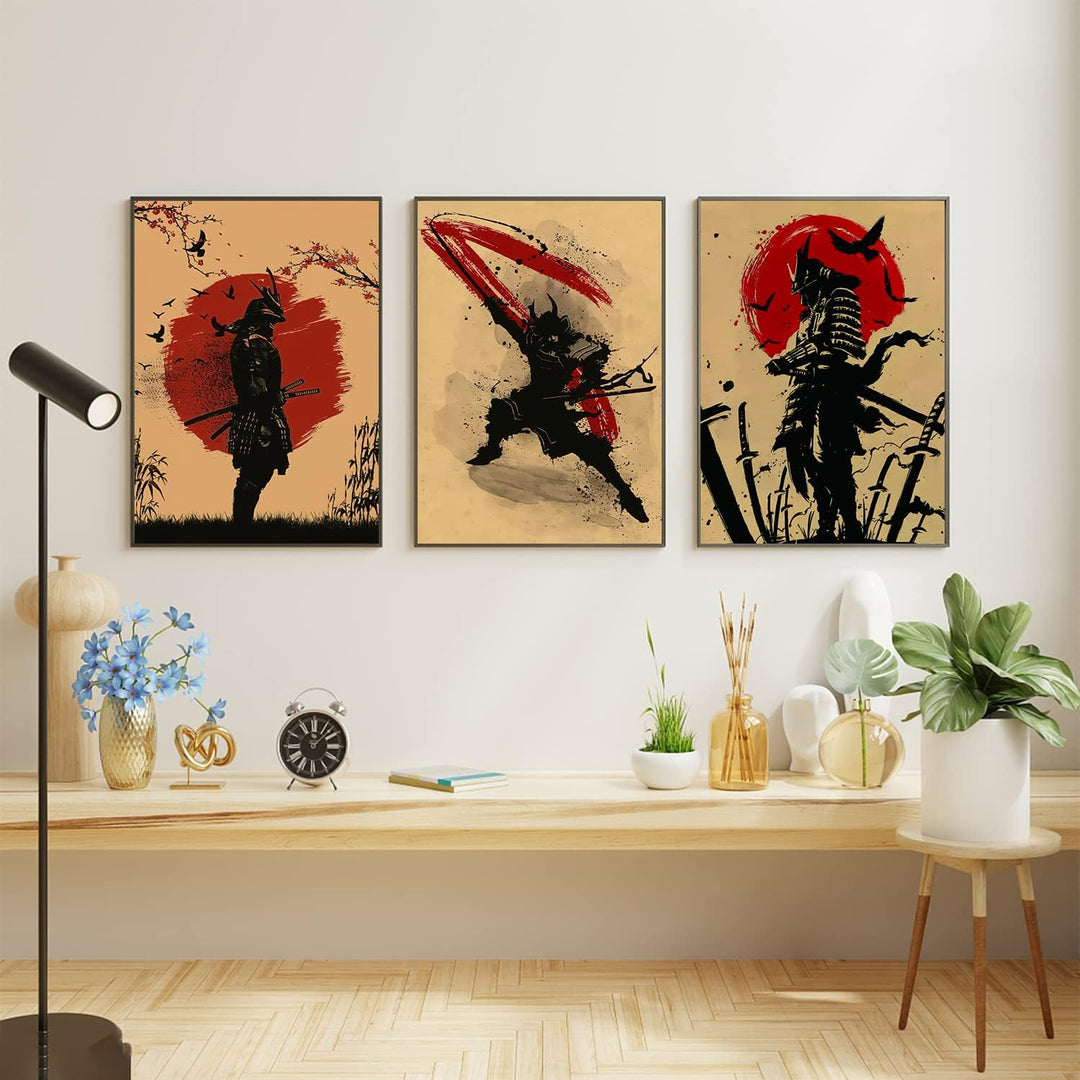IUNTWEIE Japanische Samurai Leinwand Bilder, Japanische Bushido Poster Wandkunst, Krieger Leinwand M