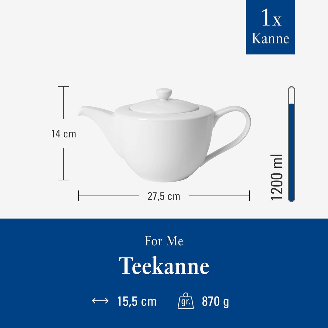 Villeroy &amp; Boch - For Me Teekanne 1,2 Liter Weiss, Spülmaschinenfest, Mikrowellensicher, Kaffeekanne