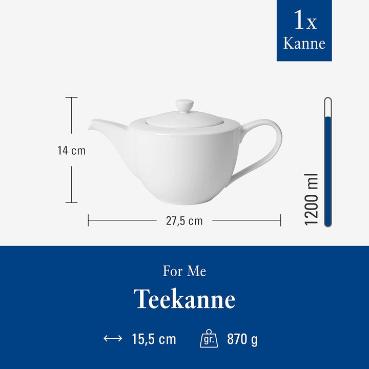 Villeroy &amp; Boch - For Me Teekanne 1,2 Liter Weiss, Spülmaschinenfest, Mikrowellensicher, Kaffeekanne