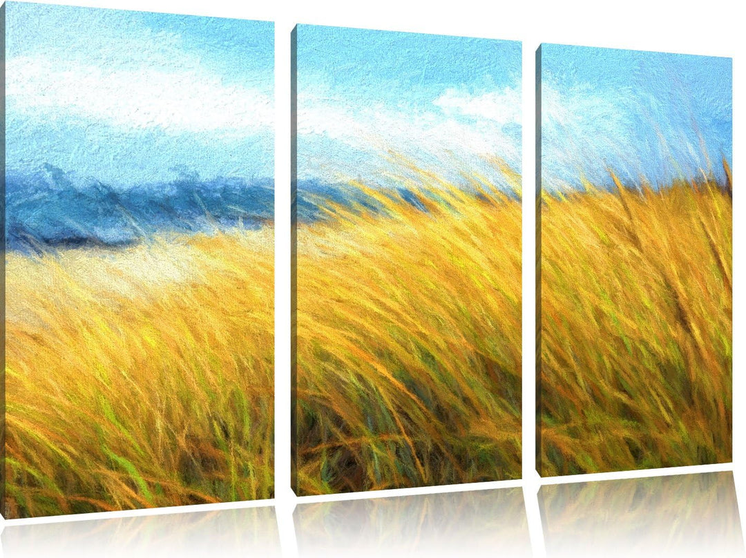 Schilf Gras am Ufer Spezial 3-Teiler Leinwandbild 120x80 Bild auf Leinwand, XXL riesige Bilder ferti
