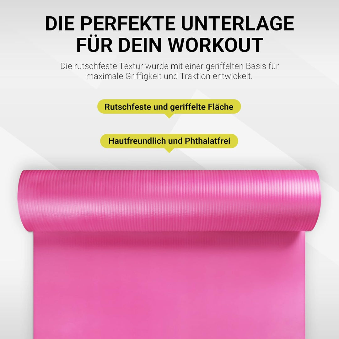 MSPORTS Gymnastikmatte Studio 183 x 61 x 1,0 oder 1,5 cm | inkl. Übungsposter und Tragegurte | Hautf
