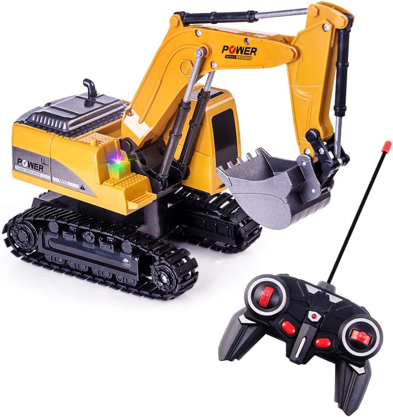 Highttoy Ferngesteuerter Bagger, 6 Kanal RC Bagger für Jungen Bagger Traktor Spielzeug mit Lichtern