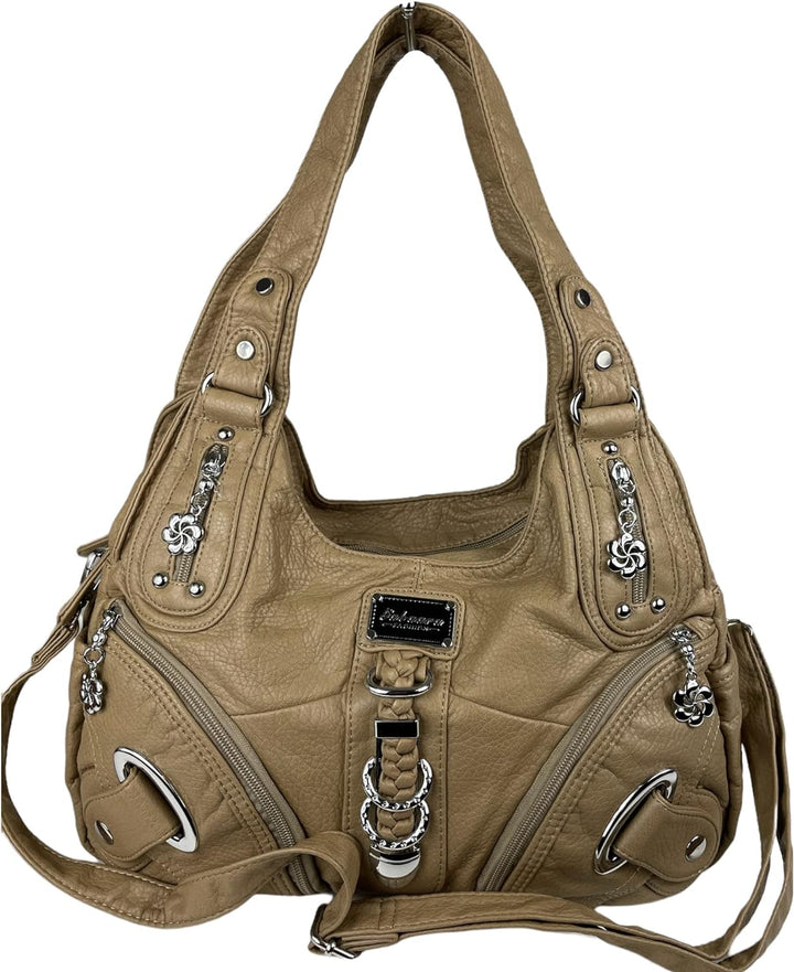 kennydoo Damen Handtasche/viele Fächer/Schulter-Trageriemen/modern & sportlich / AK11282- Beige, Bei
