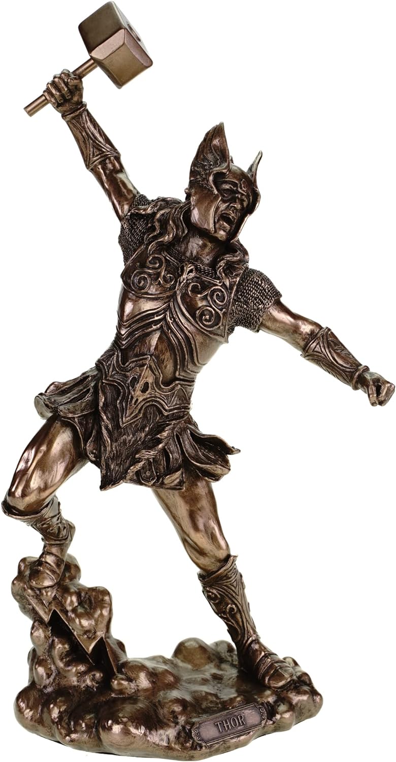 Nordischer Donnergott Thor in Rüstung Gott Figur bronziert Odin Skulptur by Veronese