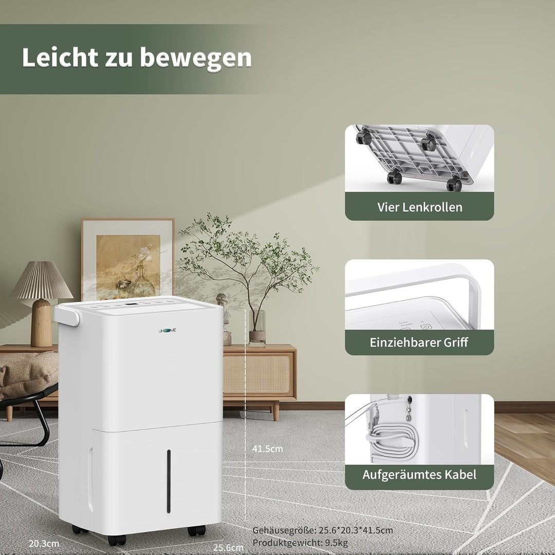 Uhome Luftentfeuchter elektrisch 12L in 24h, Raumentfeuchter für 54m³/18m², entfeuchter mit Autoabsc
