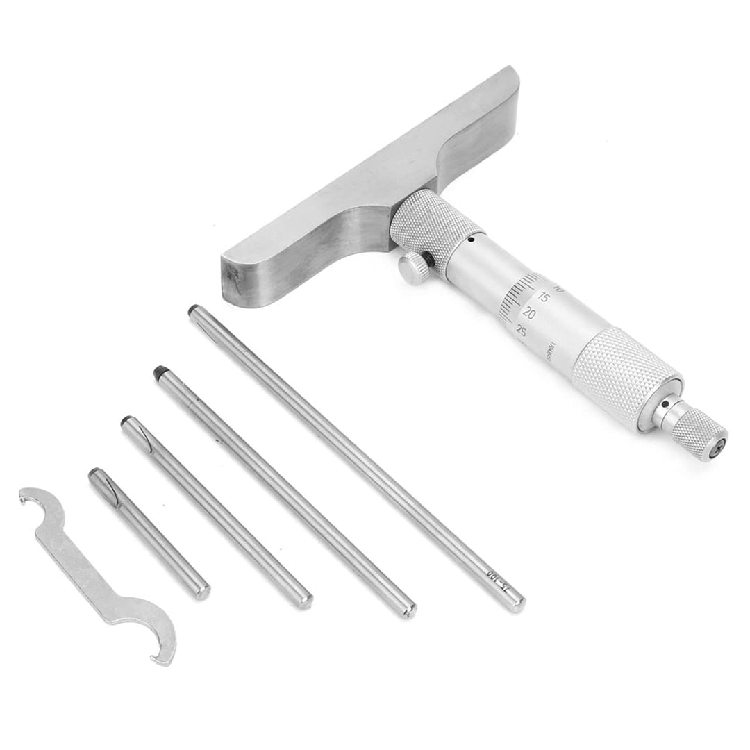0,01 mm Tiefenmessschraube mit 5 Stück Pleuel Tiefenmessgerät Gage(0-100mm 4inch), 0-100mm 4inch