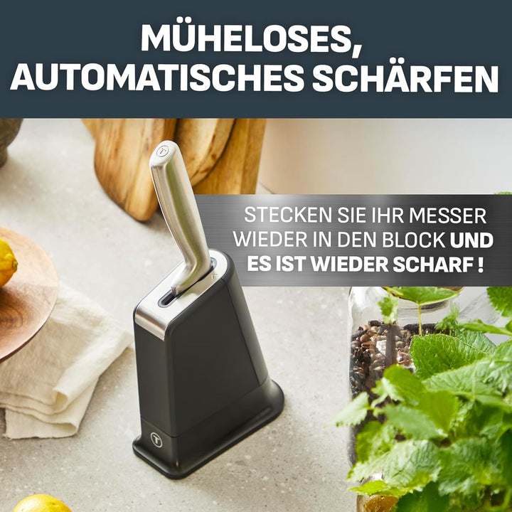 Tefal EverSharp Pro Kochmesser 20 cm mit selbstschärfendem Messerblock, patentierte Schärftechnologi