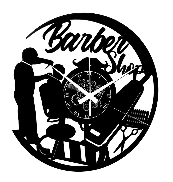 Instant Karma Clocks Wanduhr aus Vinyl Schallplattenuhr mit Friseursalon Barber Shop Motiv Geschenki