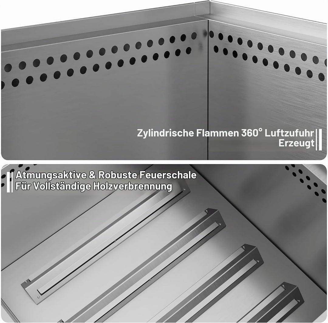50 cm Rauchfreie Feuerschale Edelstahl, Feuerstelle Outdoor Camping Fire Pit, Quadratisch Feuerschal