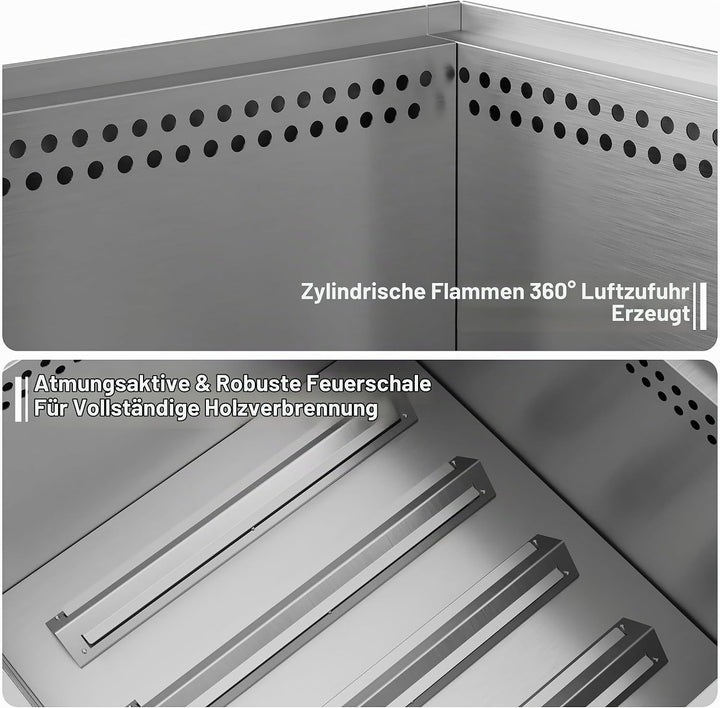 50 cm Rauchfreie Feuerschale Edelstahl, Feuerstelle Outdoor Camping Fire Pit, Quadratisch Feuerschal