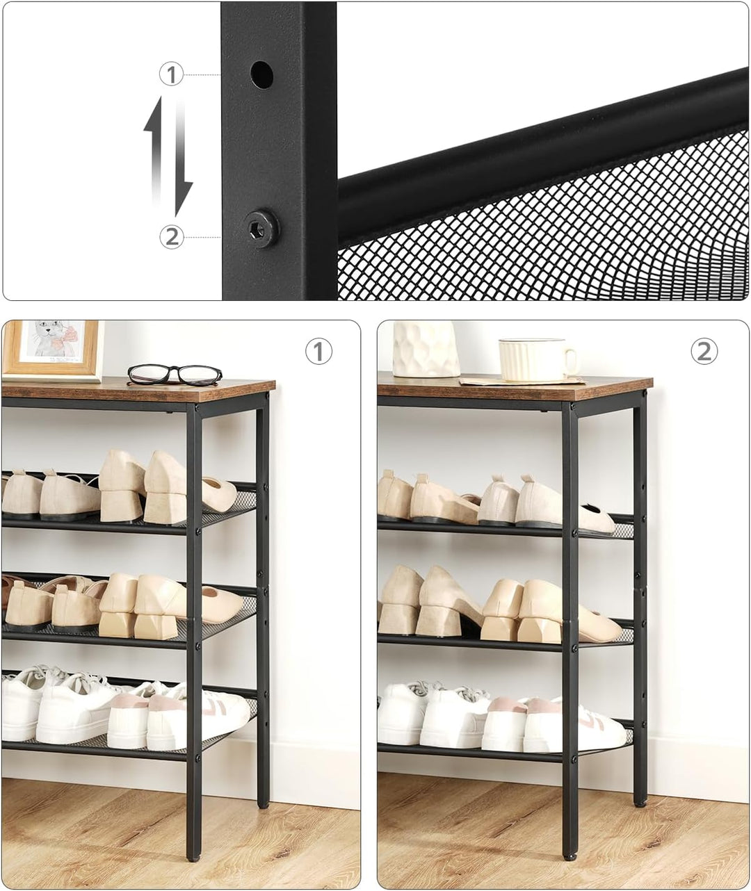 HOOBRO Schuhregal, 4 Schuhablage, Schuhschrank, verstellbares Metallgitterregal, Geräumige Oberseite