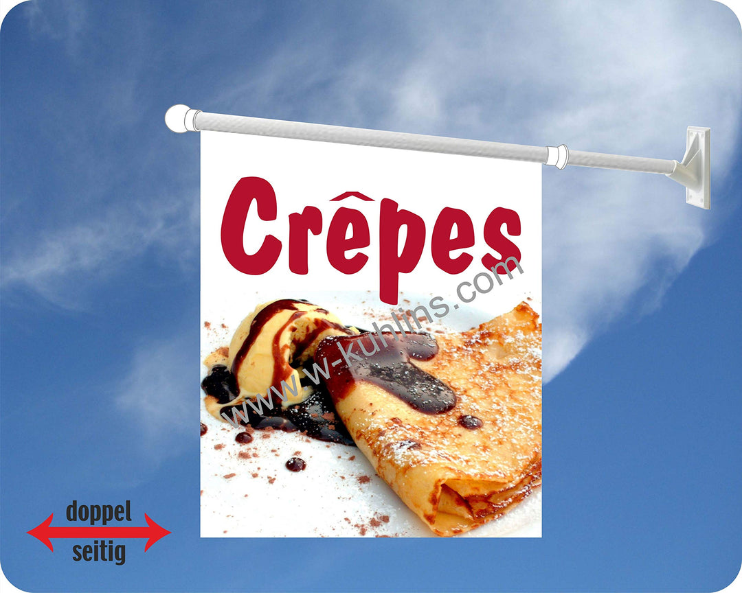 Werbeflagge, Werbefahne - Crepes, Zuckerwatte, gebrannte Mandeln - Ideal für Jahrmarkt, Kirmes, Stad