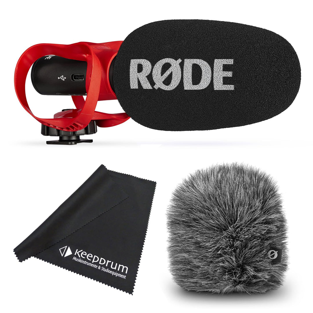 Rode Videomic Go II Helix Kamera/USB-Richtmikrofon mit WS12 Windschutz und keepdrum Tuch Videomic Go