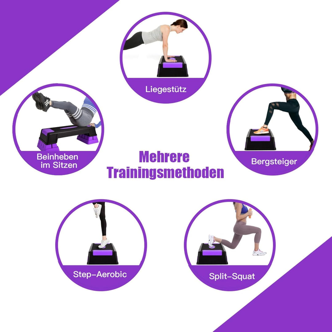 GYMAX Aerobic Stepper höhenverstellbar, Steppbrett mit 3 Stufen 12/17/22cm, Step Bench mit rutschfes