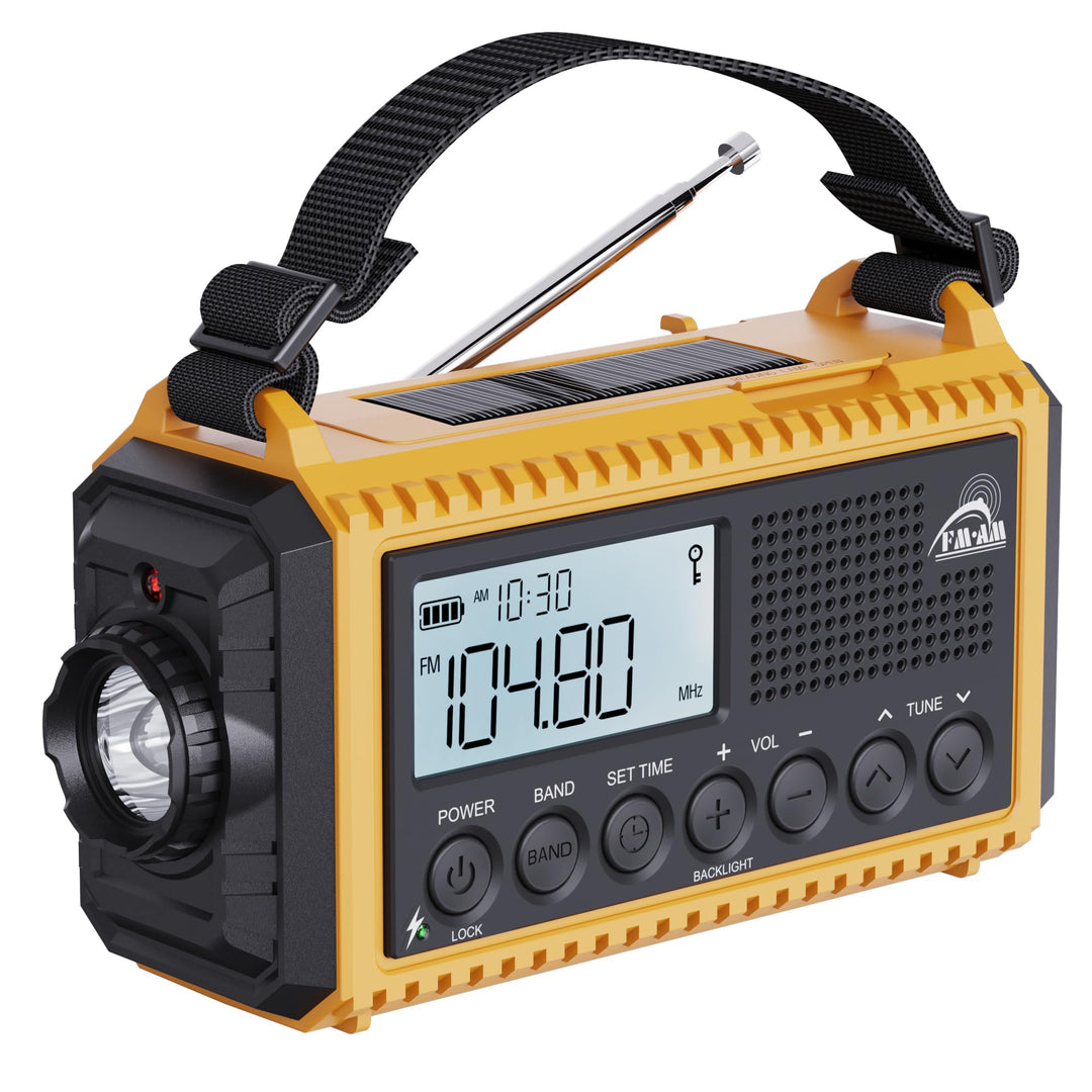 Notfallradio | 12000mAh Powerbank | Kurbelradio |Solar Radio mit Weltempfänger | AM/FM/SW, SOS, USB-