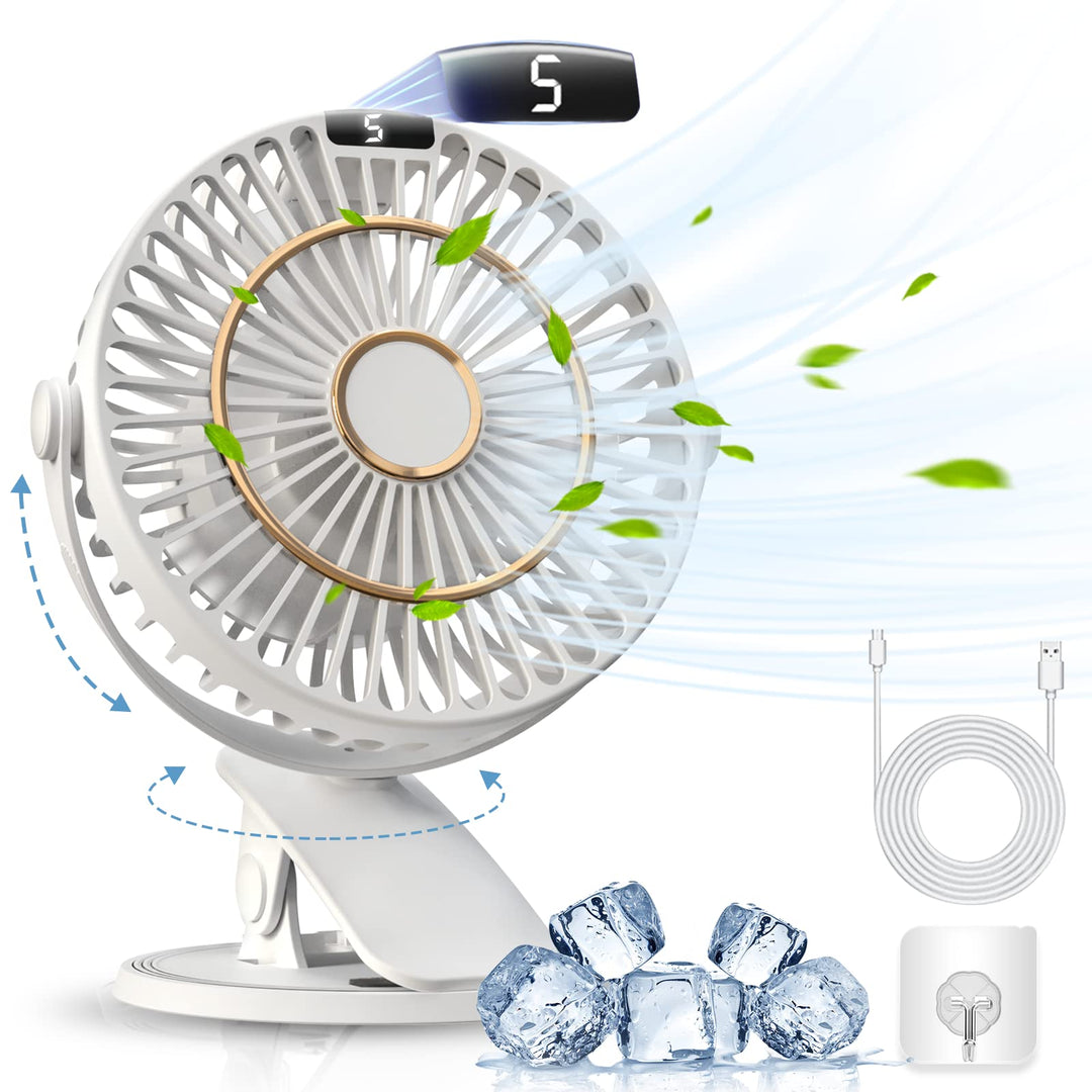COZII Mini Ventilator, USB Ventilator Leise Clip Ventilator mit LED-Anzeige, 720° Drehung & 5 Geschw