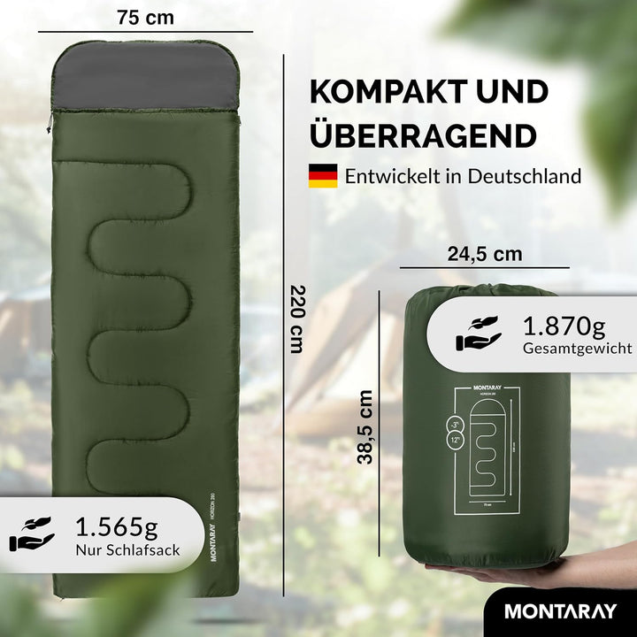 Deckenschlafsack mit Kapuze bis -3°C INKL. Kissen - Outdoor Winter-Schlafsack & Sommer-Schlafsack 3-
