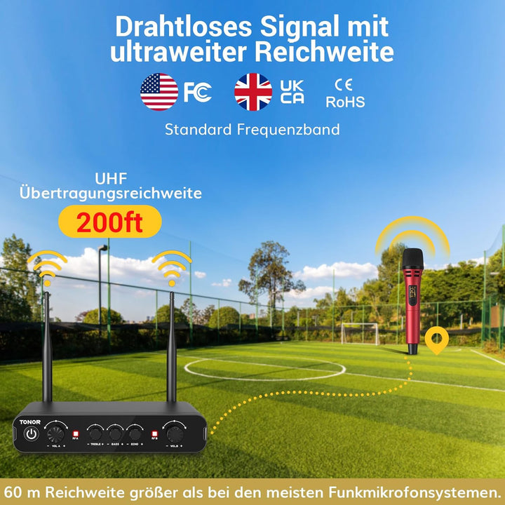 TONOR Dual Funkmikrofonen System kabellos, drahtloses Karaoke Mikrofon Set Wireless Microphone Handm