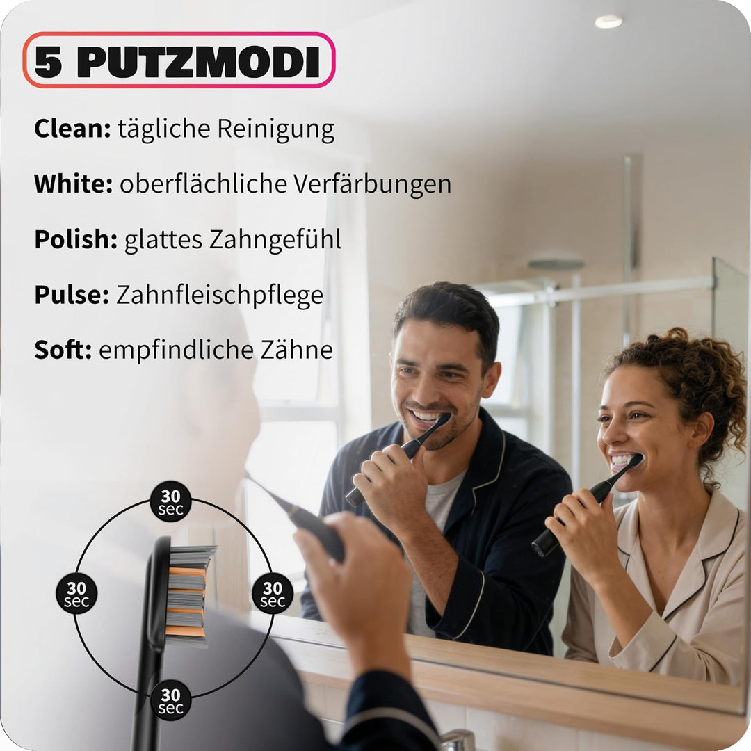 Zahnheld Gero 3 Schallzahnbürste, ETM Test SEHR GUT 93%, IPX7, Schwarz | Elektrische Zahnbürste, bis