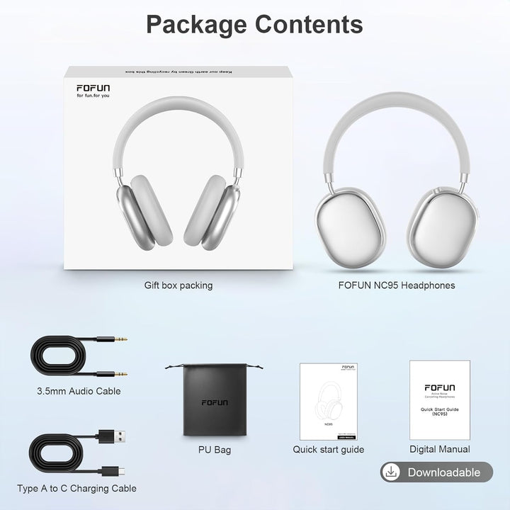 NC95 Kopfhörer Kabellos Bluetooth 6.0,Hybrid Noise Cancelling Kopfhörer mit Drehknopf,65+ Stunden Sp
