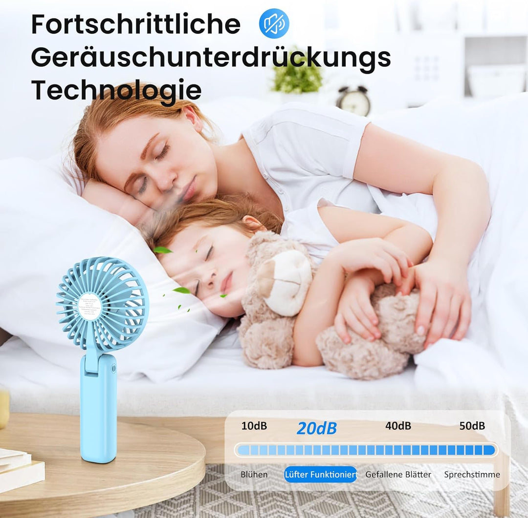 Handventilator, Mini Tragbarer Ventilator mit LCD Display &amp; 6 Stufen, Leiser USB Ventilator mit 4000