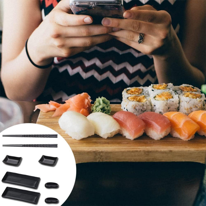ACONDE Sushi Platte mit Dipschalen, Sushi Geschirr mit Stäbchen, Japanese Sushi Sushi Teller, Geschi