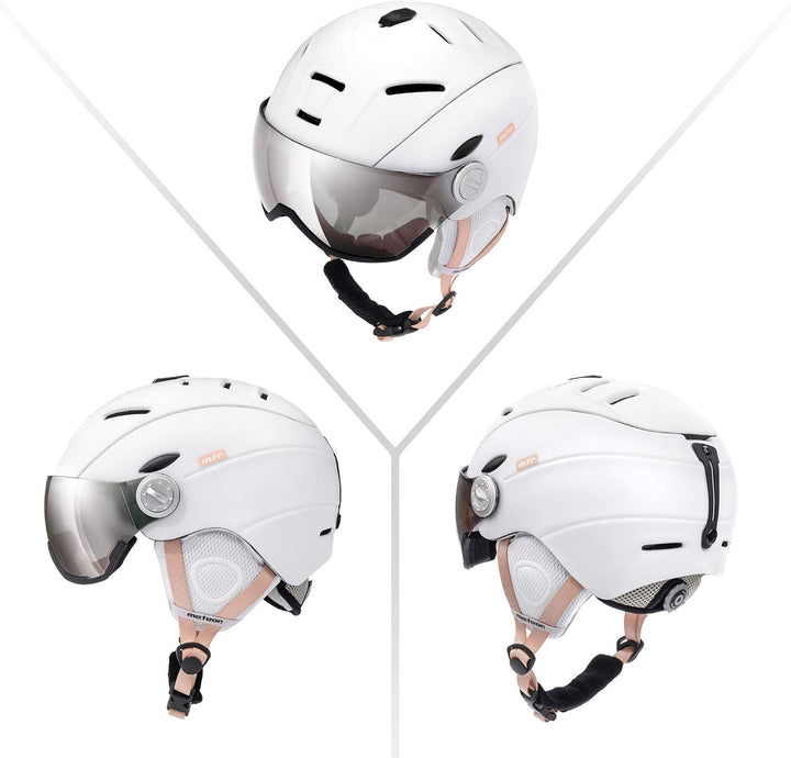 meteor Skihelm Kinder Snowboard Helm Herren Ski Helmet fur Mädchen Jungen Skihelm Damen, Weiss H.