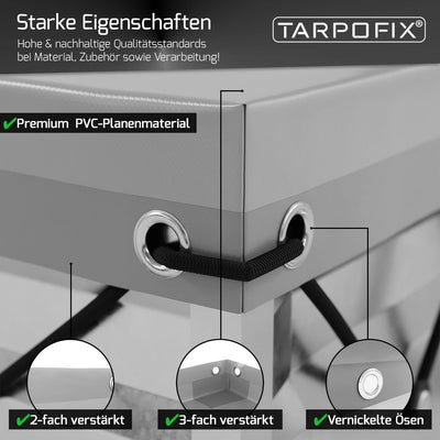 Tarpofix® Anhängerplane Flachplane 2075x1140 + 2x Planenbügel (verstellbar 100-145 cm) - randverstär