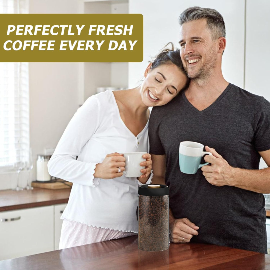 Kaffeedose mit Vakuumdeckel: 1800ml Kaffeedose aus Glas mit schwarzer Deckel nachhaltige Aufbewahrun