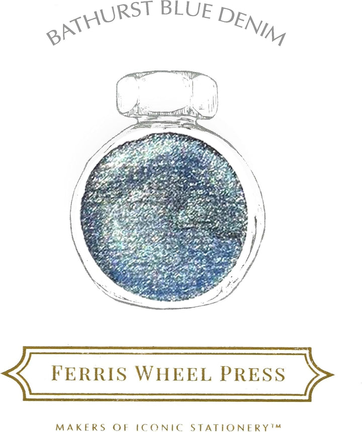 Ferris Wheel Press Fountain Pen Ink | Everyday Ink Collection | Bathurst Blue Denim with Silver Shim