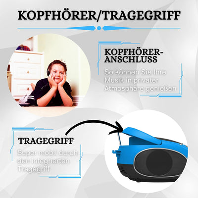 Tragbare Boombox | CD/CD-R | USB | FM Radio | Bluetooth | AUX-In | Kopfhöreranschluss | CD-Player |