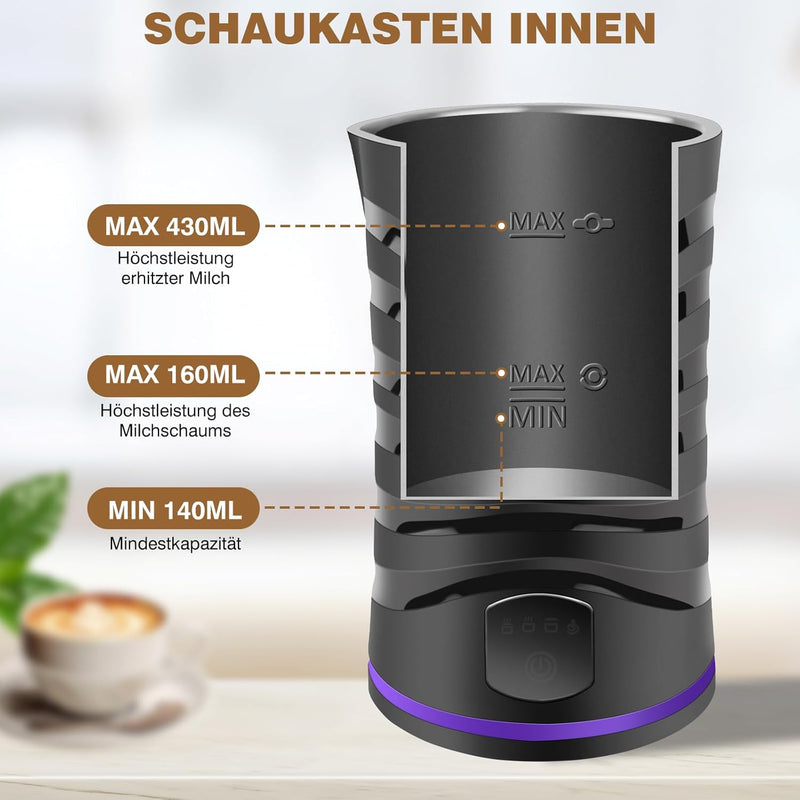 Milchaufschäumer Elektrisch 4 in 1 - Automatische Milchschäumer 600ml Grosses Fassungsvermögen Milch