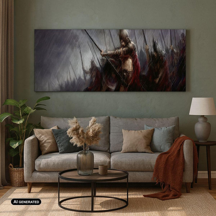 Panorama Bilder auf Leinwand 100x40cm Leinwandbild ritter kampf feld Gross Wanddeko Bild Schlafzimme