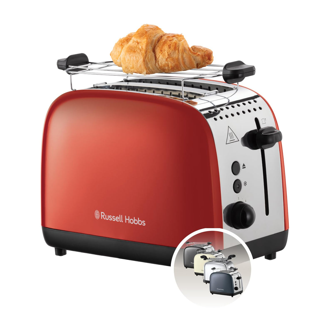 Russell Hobbs Toaster [für 2 Scheiben] Colours Plus Edelstahl Rot (extra breite Toastschlitze, inkl.