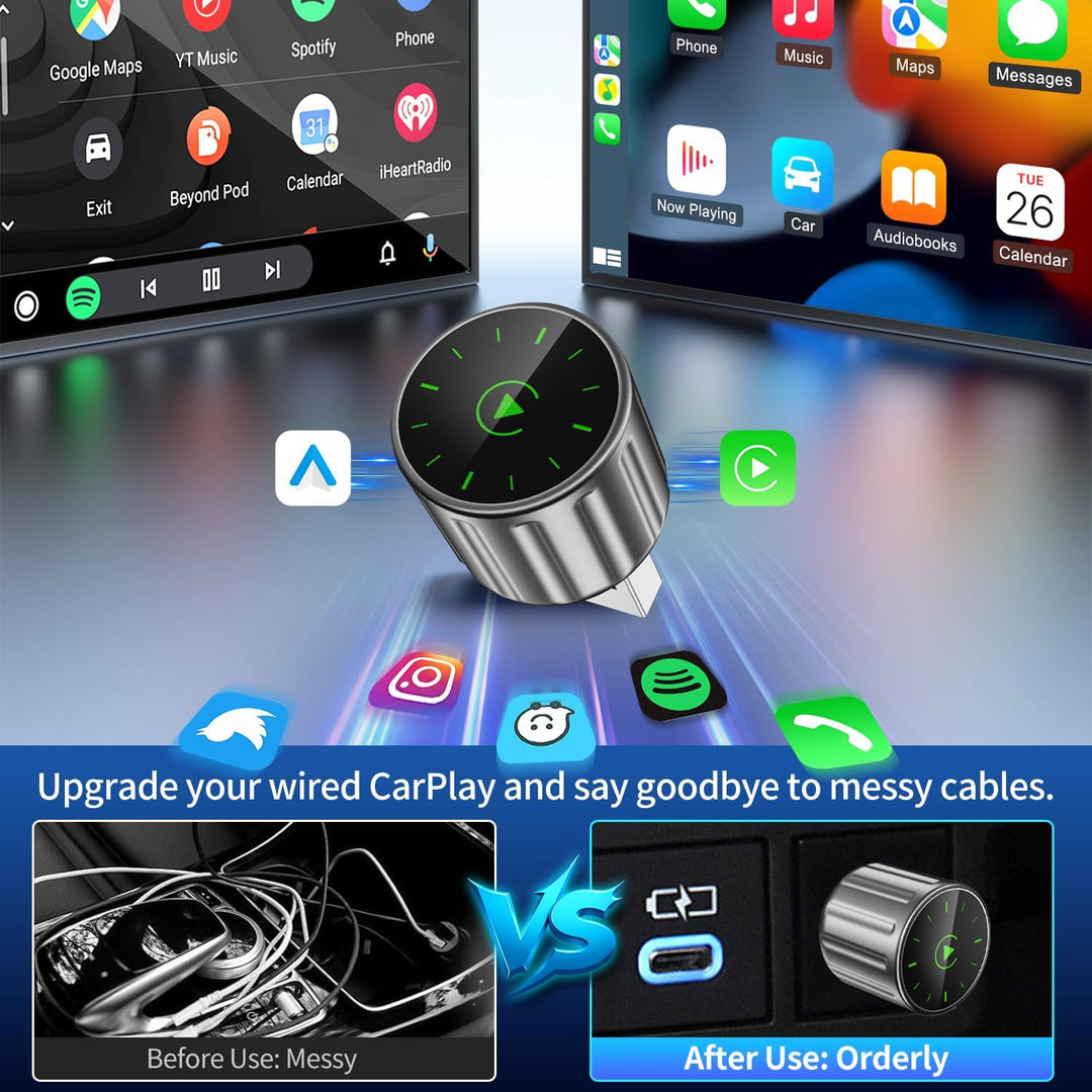 2-in-1 Wireless CarPlay & Android Auto Adapter, Superschnelle Konvertieren Wired CarPlay to Wireless
