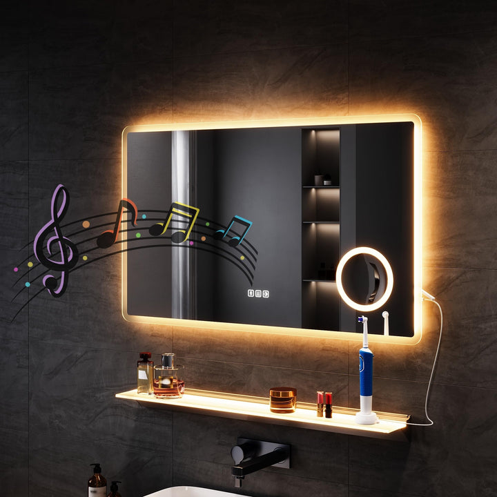 SONNI LED Badspiegel mit Bluetooth 100x60 cm, Touch Badezimmerspiegel mit Steckdose, 3 Lichtfarben,