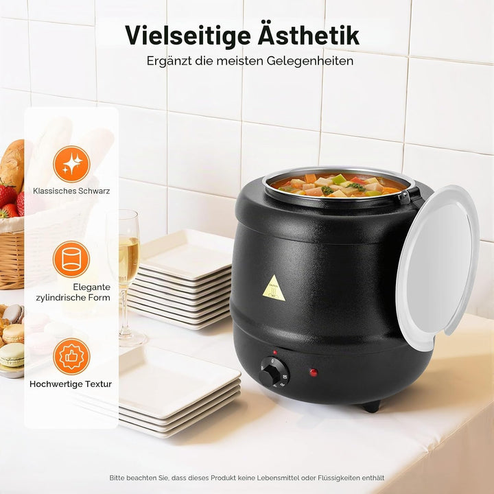 10L Suppenkessel Elektrisch Edelstahl Einsatz Suppentopf Warmhaltebehälter mit Deckel 400W Suppenwär