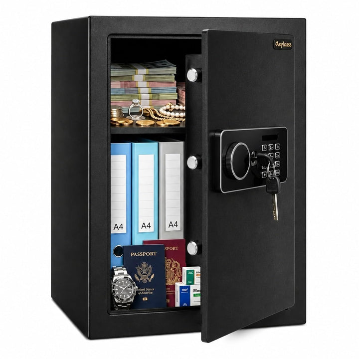54L Digital-Tresor mit Zahlenschloss &amp; Schlüssel, feuerfester Tresor mit programmierbarer Tastatur,